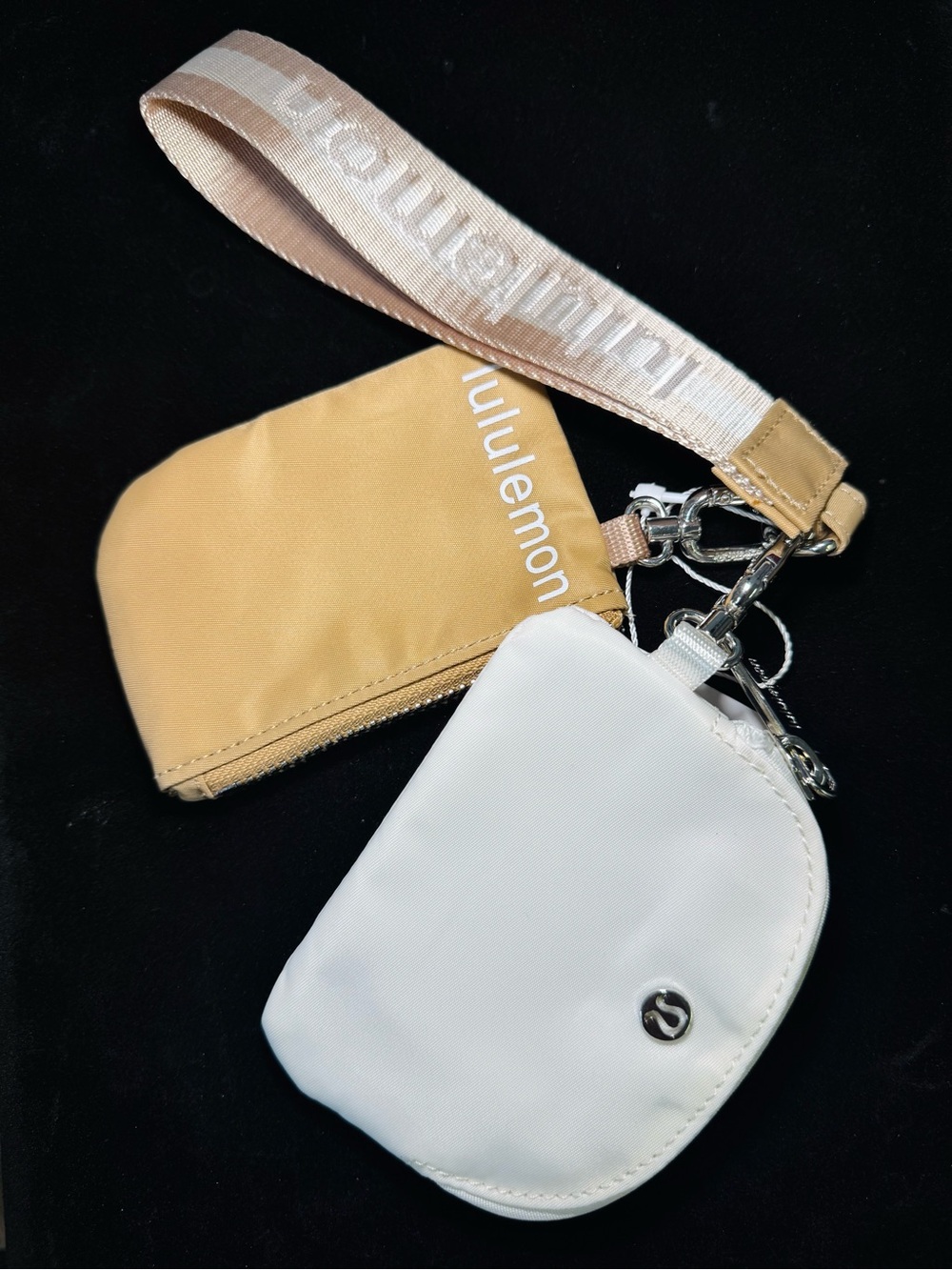 lululemon athletica Dual Pouch Wristlet in Camel & White Strap